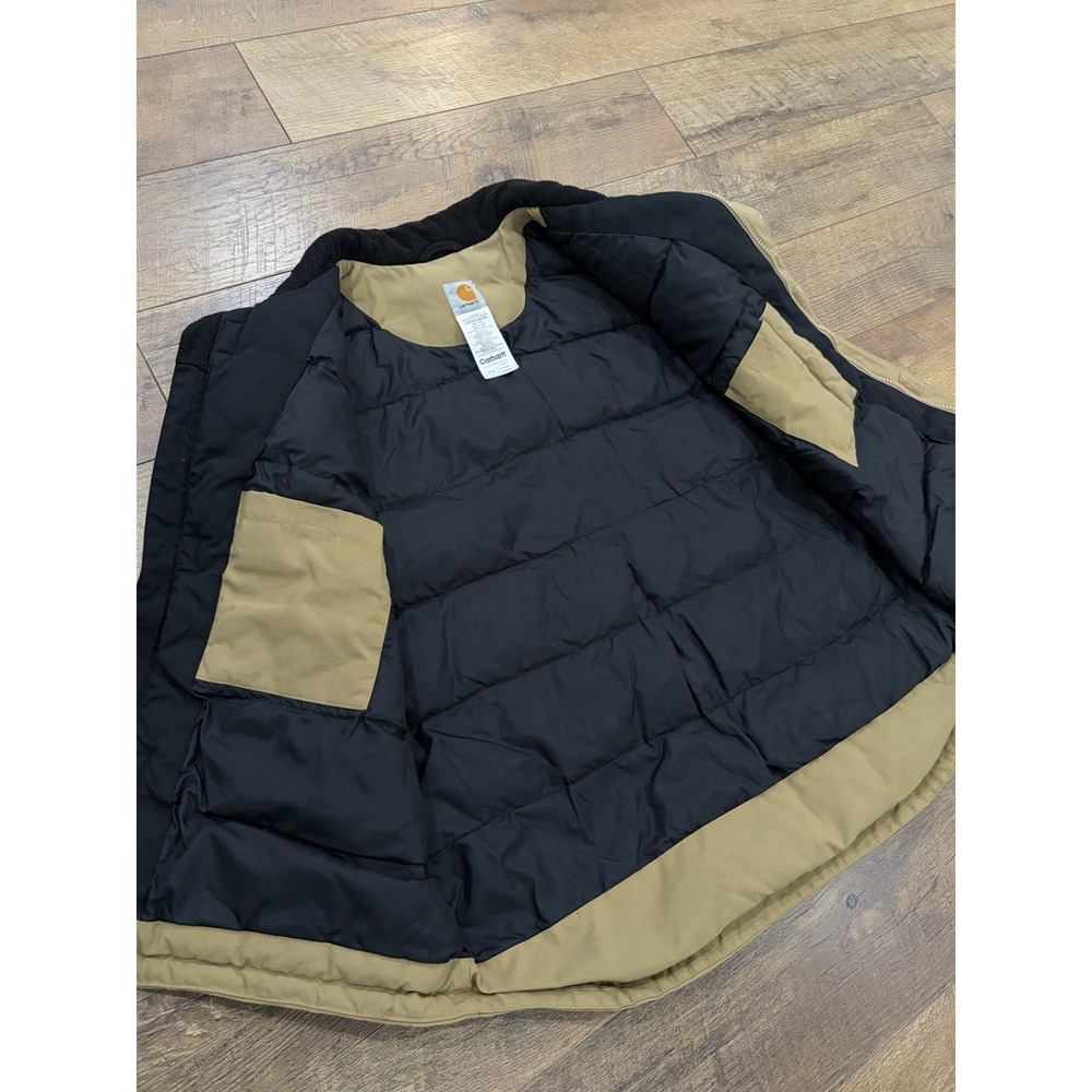 Carhartt V27 DKH Quilted Vest XL Khaki Ribbed Collar Full Zip Canvas Workwear - Picture 3 of 11